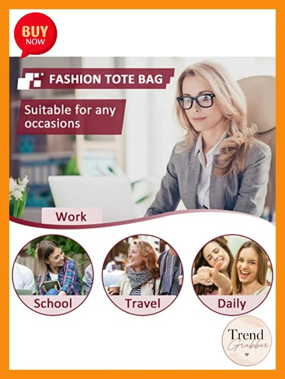 Faux Patent Leather Satchel Tote Work Bag Triple Compartments Detachable Strap